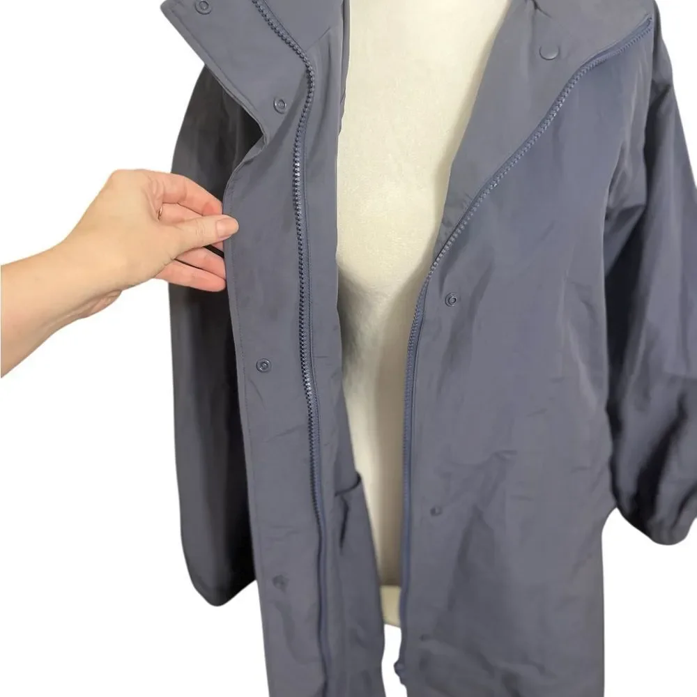 Eileen Fisher Stand Collar Hidden Hood Organic Cotton Blend Coat In Twilight Xs - Picture 5 of 14